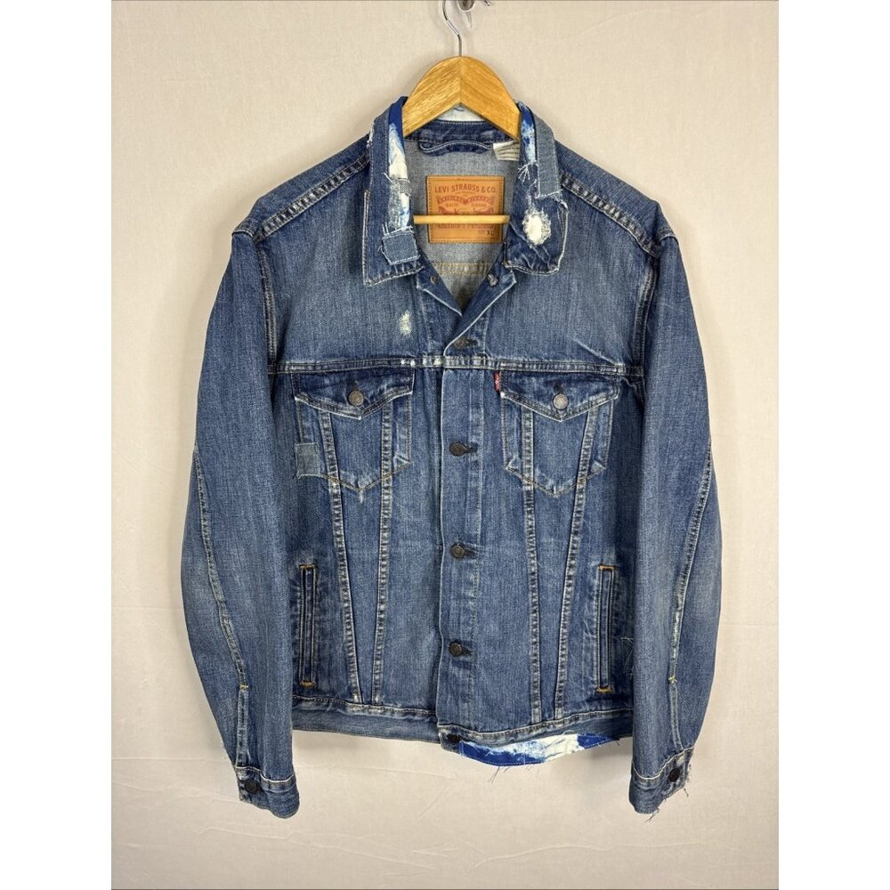 Levi’s Trucker‎ Denim Jacket XL Distressed Faded Classic Style Modified